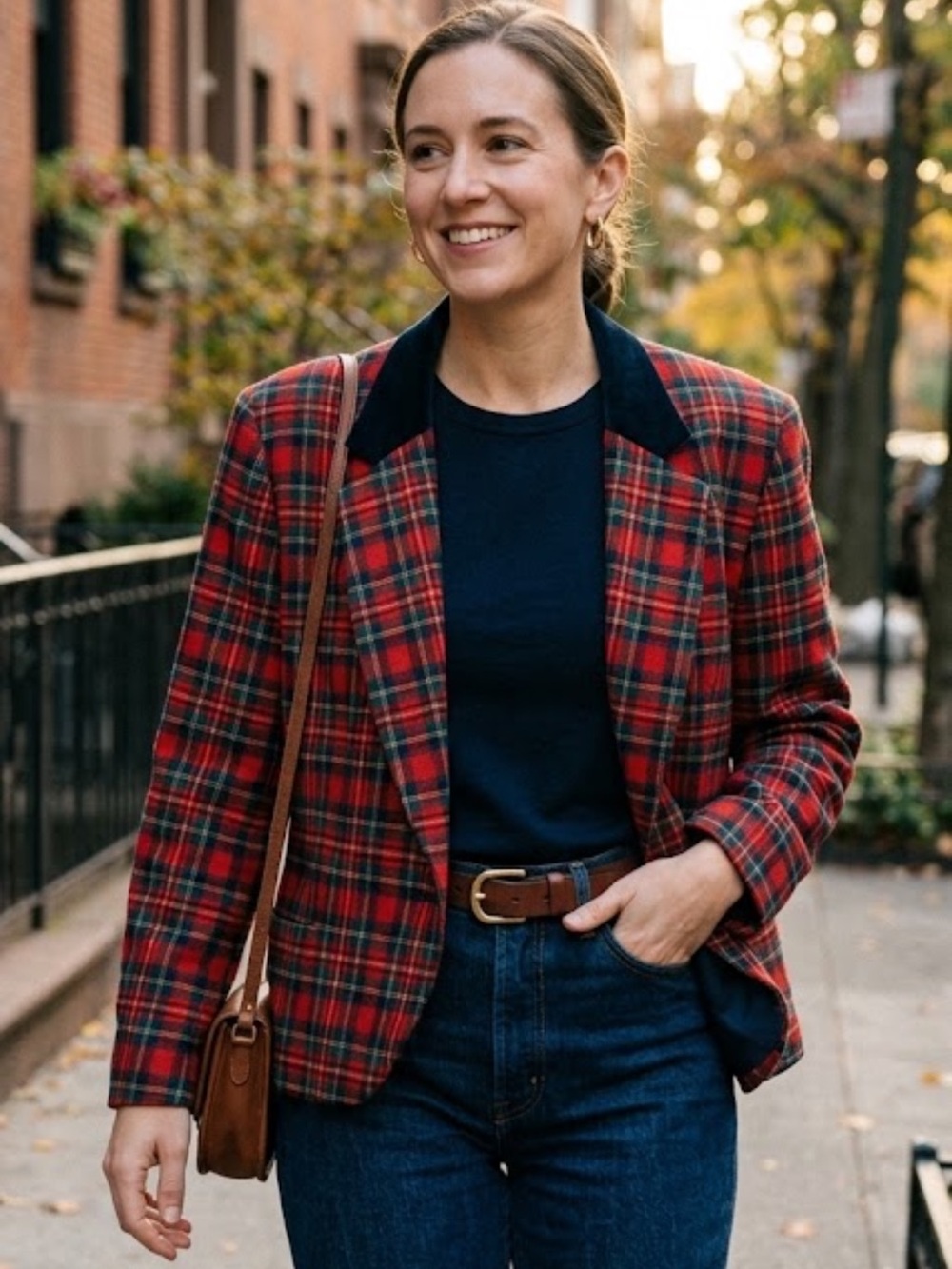 Pendleton MacInnes Modern Tartan Plaid Virgin Wool Velvet Collar Blazer 14 USA